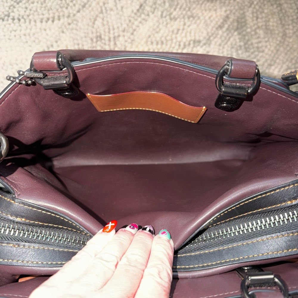 Coach Rogue 30 Colorblock Tea Rose Applique Satchel Glovetanned Leather Burgundy - Picture 5 of 12